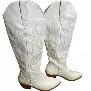 White Faux Leather Western Knee High Cowboy Boots Womens Size 8